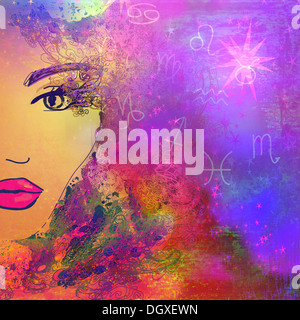 Arrangement des contours de la tête et des symboles de l'astrologie Banque D'Images