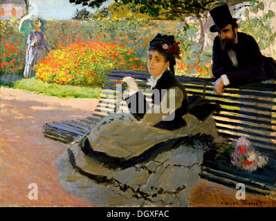 Camille Monet sur un banc de jardin - par Claude Monet, 1873 Banque D'Images