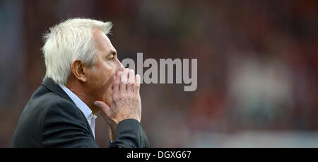 Freiburg, Allemagne. 27 Oct, 2013. L'entraîneur-chef de Hambourg Bert Van Marwijk cris pendant la Bundesliga match de foot entre Fribourg et Hambourg SV au MAGE SOLAR Stadium à Freiburg, Allemagne, 27 octobre 2013. Photo : PATRICK SEEGER (ATTENTION : En raison de la lignes directrices d'accréditation, le LDF n'autorise la publication et l'utilisation de jusqu'à 15 photos par correspondance sur internet et dans les médias en ligne pendant le match.)/dpa/Alamy Live News Banque D'Images