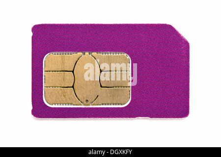 Carte Sim pour téléphone mobile isolé sur fond blanc Banque D'Images