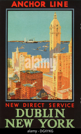 Anchor Line annonce vintage voyage poster, 1936 - éditorial uniquement. Banque D'Images