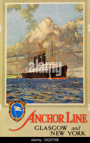 Anchor Line annonce vintage voyage poster, 1932 - éditorial uniquement. Banque D'Images