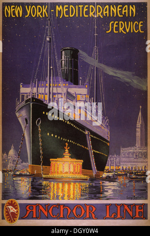 Anchor Line annonce vintage voyage poster, 1920 - éditorial uniquement. Banque D'Images