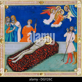 Pacino di Bonaguida, Le Martyre de Saint Laurent. Circa 1340. Tempera et feuille d'or sur parchemin. Le J. Paul Getty Museum. Banque D'Images