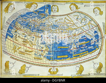 5768. Ptolemy's world carte montrant les terres connues à l'Helenic monde dans la 2ème. C. Le manuscrit original a été perdu, à la photo montre un 13ème. C. la reconstruction. Banque D'Images