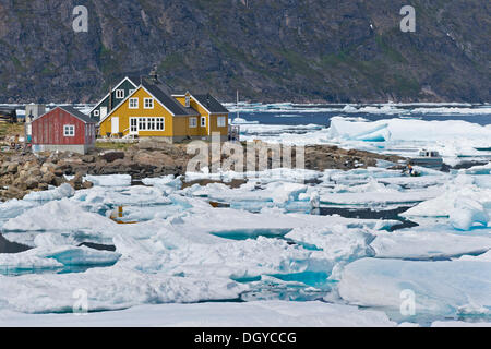 Les glaces à la dérive, Kulusuk, Est du Groenland, Greenland Banque D'Images