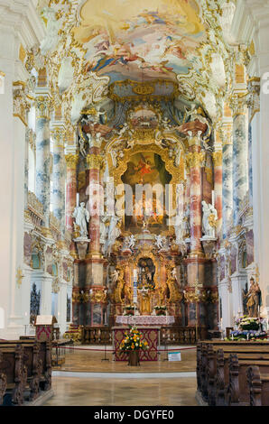 Vue de l'intérieur, Wieskirche, Église de pèlerinage de Wies, église rococo, UNESCO World Heritage Site, Wies, Steingaden, Haute-Bavière Banque D'Images