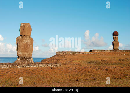 Moais, près de Hanga Roa, l'île de Pâques, du Pacifique Banque D'Images