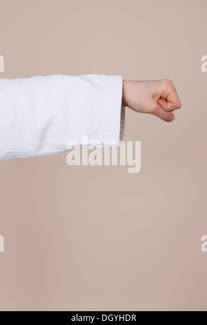 Une jeune fille dans une position de combat d'arts martiaux, close-up et fist Banque D'Images