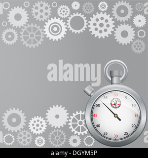 Arrière-plan avec les pignons et chronomètre Banque D'Images