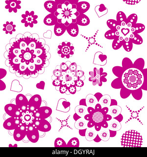 Fleurs roses et coeurs de soudure, la cut formes sont organisées en une manière libre, l'illustration contient deux couleurs Banque D'Images