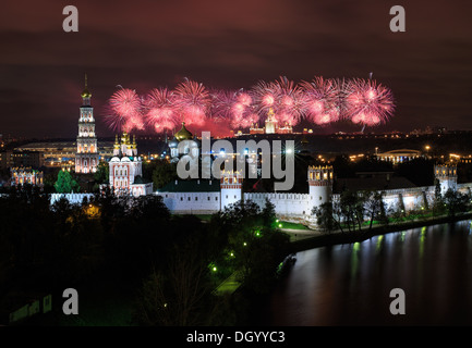 Couvent de novodievitchi, nuit d'artifice, vue aérienne Banque D'Images