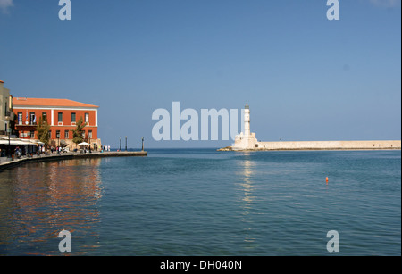 Phare, le port de La Canée, Crète, Grèce Banque D'Images