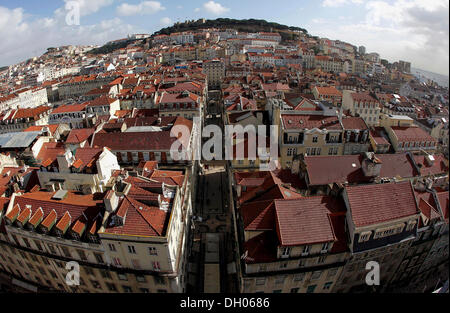 Fish Eye View de l'Elevador de Justa à Lisbonne, Portugal, Europe, PublicGround Banque D'Images