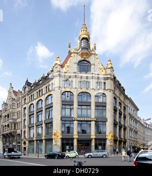 Commerzbank, anciennement le magasin de vêtements Ebert Franz, Leipzig, Saxe, PublicGround Banque D'Images