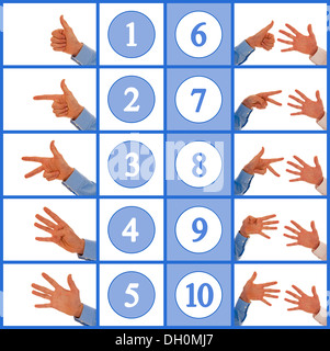 Signes de la main jusqu'à compter de un à dix en langue des signes Banque D'Images