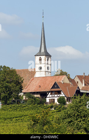 Elk213-1764v France, Alsace, Mittelbergheim, village à travers vignes Banque D'Images
