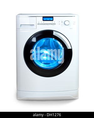 La machine à laver sur un fond blanc Banque D'Images