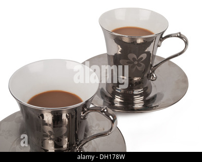 Deux tasses à café isolé sur fond blanc Banque D'Images
