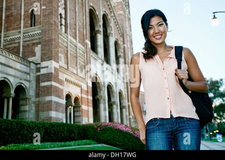 Korean student smiling on campus Banque D'Images