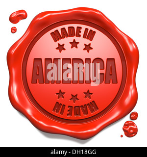 Made in America - Timbres sur le sceau de cire rouge. Banque D'Images
