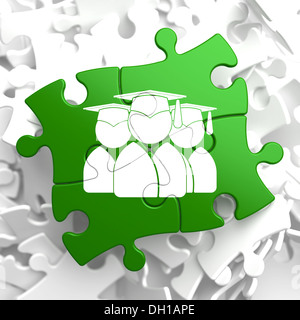 Groupe de diplômés icône sur Green Puzzle. Banque D'Images