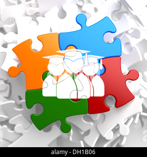 Groupe de diplômés sur l'icône Puzzle multicolore. Banque D'Images