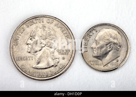 Franklin D Roosevelt 10 100 pièces de cuivre-nickel dime et George Washington vingt cinq cent nickel cuivre coin trimestre dollars USA Banque D'Images