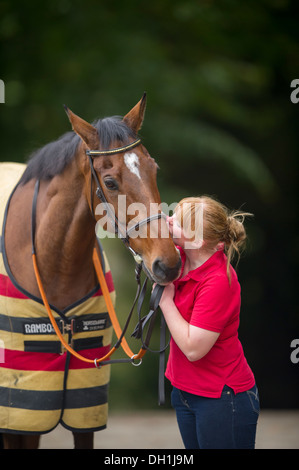 Ancien jockey décoré et Jess Westwood dans Monkerty Tunkerty avec cheval Exford Banque D'Images