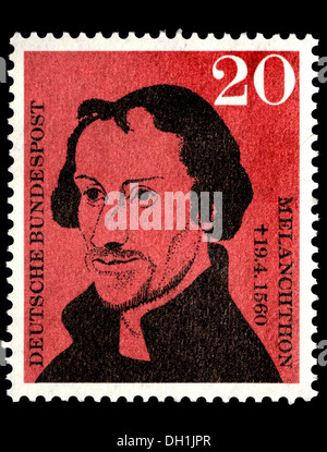 Portrait de Philipp Melanchthon (1497-1560 : Allemand réformateur, collaborateur de Martin Luther) sur timbre-poste allemand. Banque D'Images