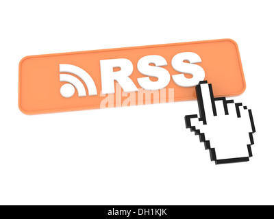 Hand-Shaped le curseur de la souris Appuyez sur bouton RSS. Banque D'Images