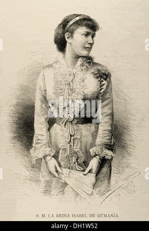 Elisabeth de Wied (1843-1916). Reine consort de la Roumanie. Gravure par Dufourneau dans l'illustration espagnole et américaine, 1883. Banque D'Images