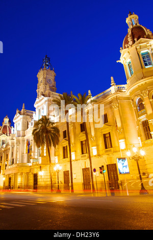 Hôtel de ville, Plaza del Ayuntamiento, Valencia, Espagne Banque D'Images