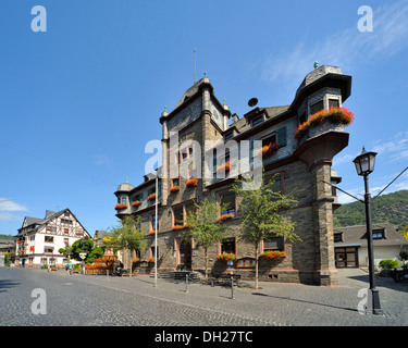 L'hôtel de ville, place du marché, place du marché historique, Oberwesel, Site du patrimoine culturel mondial de l'UNESCO, la Vallée du Haut-Rhin moyen Banque D'Images