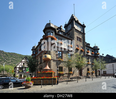 L'hôtel de ville, place du marché, place du marché historique, Oberwesel, Site du patrimoine culturel mondial de l'UNESCO, la Vallée du Haut-Rhin moyen Banque D'Images