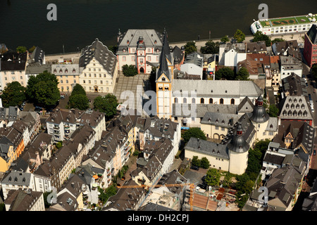 Vue aérienne, quartier historique de Coblence avec Florinsmarkt square et église Florinskirche, Koblenz, Rhénanie-Palatinat Banque D'Images