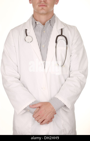 Médecin homme digne de Wearing Stethoscope on White Background Banque D'Images
