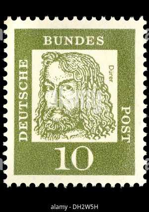 Portrait d'Albrecht Durer (1471-1528 : l'artiste allemand et graveur) sur timbre Allemand Banque D'Images