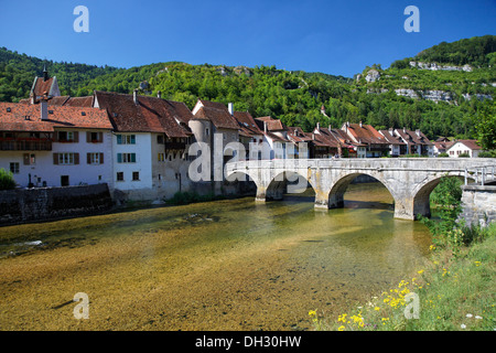 Suisse, Jura, St.Ursanne, pont, village, Schweiz, Jura Berge, St-Ursanne, Brücke, Dorf Banque D'Images