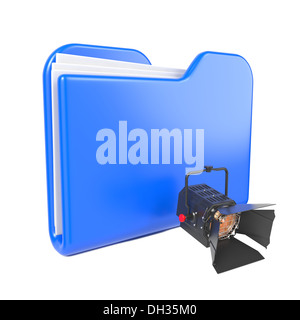Dossier bleu avec un projecteur. Banque D'Images