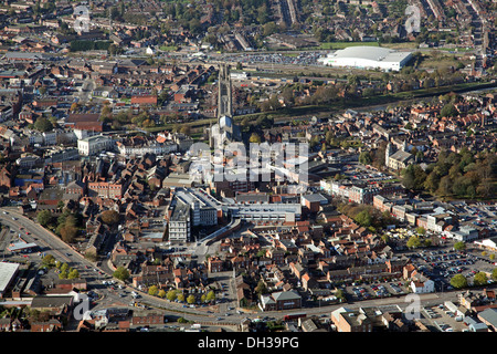 Vue aérienne de Boston, Lincolnshire dont la célèbre Eglise St Botolph - le 'Boston Stump' Banque D'Images