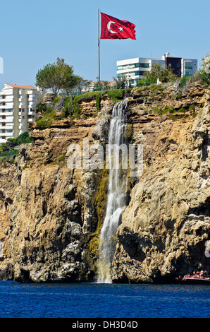 Côte à Antalya avec ensembles de bâtiments et les aires de baignade, Lara, Antalya, Turquie Banque D'Images