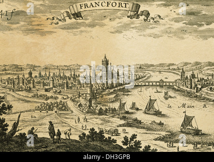 L'Allemagne. Francfort. Panorama. La gravure. 17e siècle. Banque D'Images