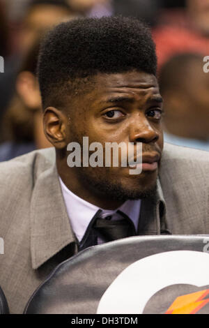 Philadelphie, Pennsylvanie, USA. 30Th Oct, 2013. Philadelphia 76ers center Nerlens Noel (4) au cours de la NBA match entre le Heat de Miami et les Philadelphia 76ers au Wells Fargo Center de Philadelphie, Pennsylvanie. Christopher Szagola/Cal Sport Media/Alamy Live News Banque D'Images