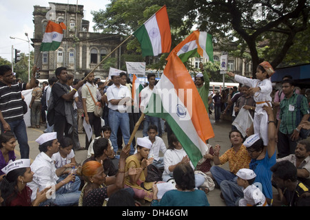 Anna Hazare Inde Maharashtra Mumbai démonstration partisans Asie Banque D'Images