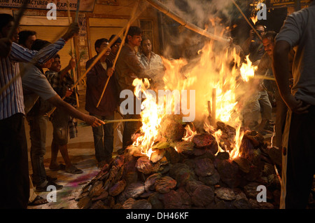 Festival holi Holika gravure Jodhpur Rajasthan Inde Asie Banque D'Images