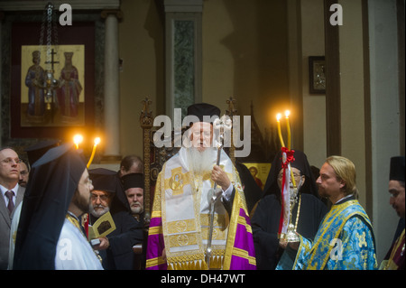 Réunion de l'Eglise copte orthodoxe et catholique église chrétienne à Milan. Le Cardinal Angelo Scola Patriarche Tawadros je rencontre Banque D'Images