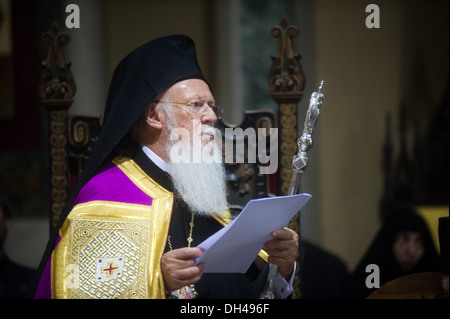 Réunion de l'Eglise copte orthodoxe et catholique église chrétienne à Milan. Le Cardinal Angelo Scola Patriarche Tawadros je rencontre Banque D'Images