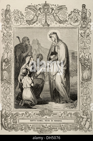 Sainte Elisabeth de Hongrie (1207-1231). La princesse hongroise. Gravure de Capuz. L'année chrétienne, 1852. Banque D'Images