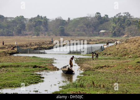 Un pêcheur, le lac Chilika, Orissa, Inde Banque D'Images